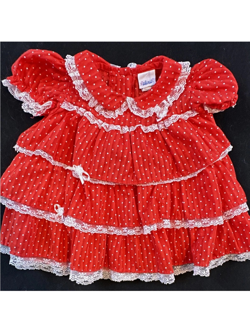 Alexis Red Polka Dot Ruffle Dress with White Lace Trim 6 months 1990s